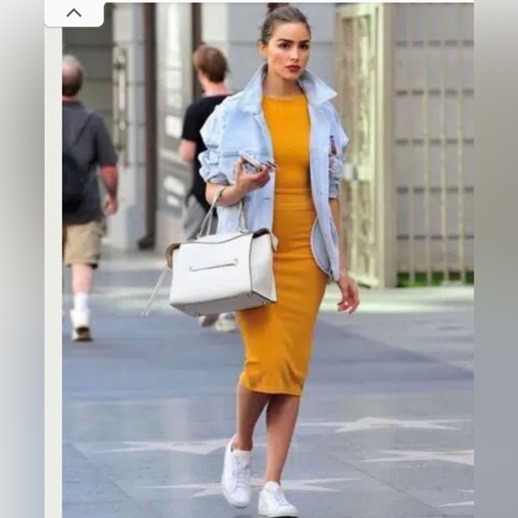 Rust Ribbed BodyCon Long Sleeve Dress Midi - Picture 5 of 6